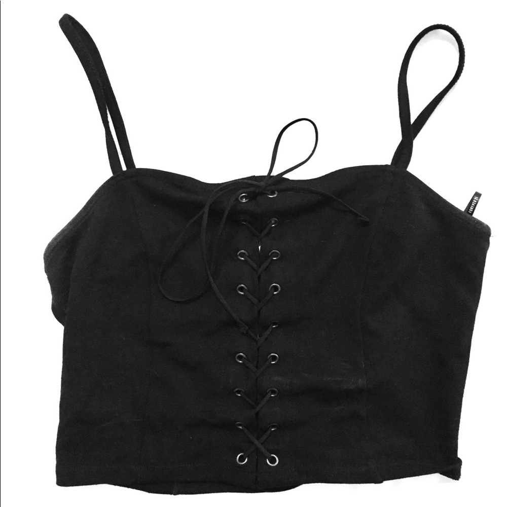 Black Lace Up Crop Top